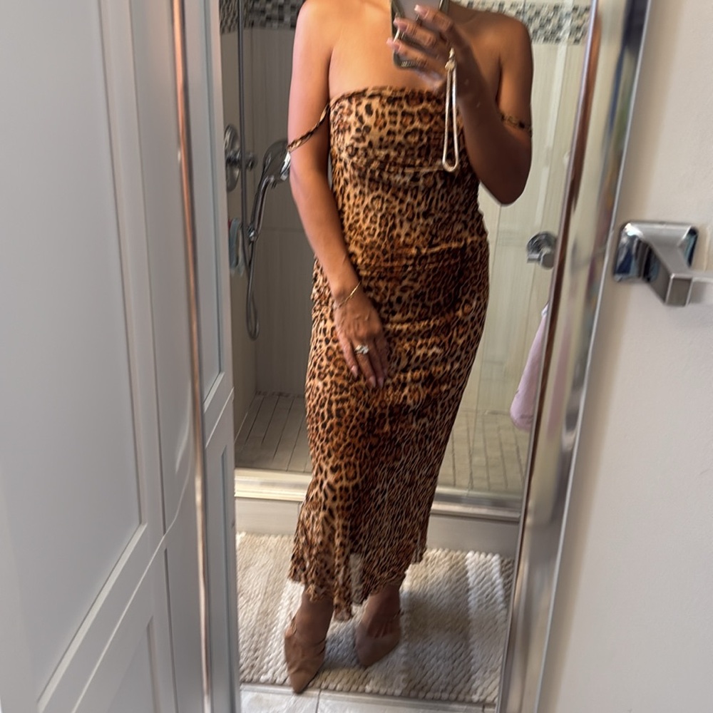 Leopard Print Strapless Dress - Picture 2 of 4